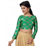 Green Embellished Raw Silk Readymade Blouse