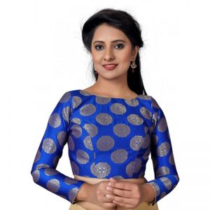 Royal Blue Embellished Raw Silk Readymade Blouse