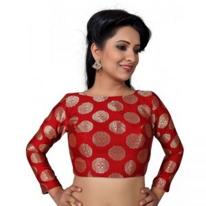 Red Embellished Raw Silk Readymade Blouse