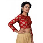 Red Embellished Raw Silk Readymade Blouse