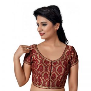 Maroon Embellished Brocade Readymade Blouse