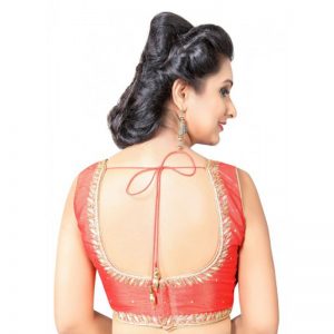 Red Thread Embroidery Dupion Silk Readymade Blouse