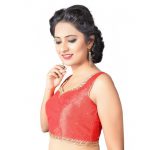 Red Thread Embroidery Dupion Silk Readymade Blouse