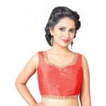 Red Thread Embroidery Dupion Silk Readymade Blouse