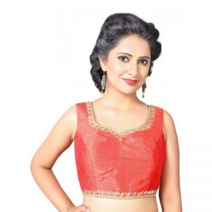 Red Thread Embroidery Dupion Silk Readymade Blouse