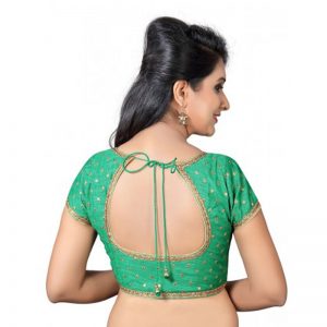 Green Zari Embellished Dupion Silk Readymade Blouse