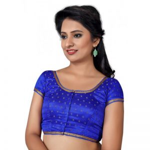 Royal Blue Embellished Brocade Readymade Blouse