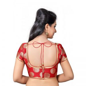 Red Embellished Brocade Readymade Blouse