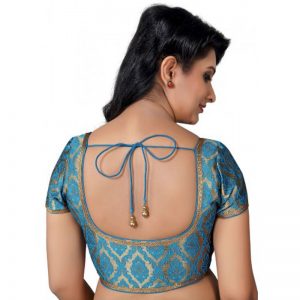 Blue Embroidery Brocade Readymade Blouse