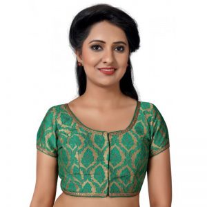 Green Embroidery Brocade Readymade Blouse