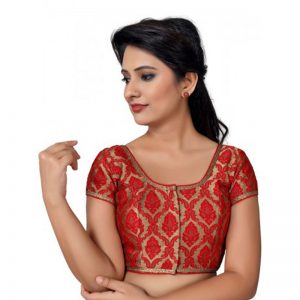 Red Embroidery Brocade Readymade Blouse