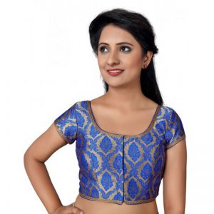 Royal Blue Embroidery Brocade Readymade Blouse