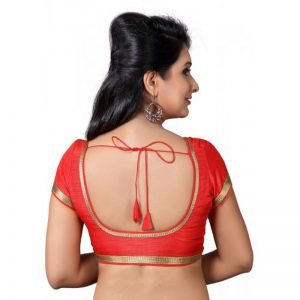 Red Lace Work Dupion Silk Readymade Blouse