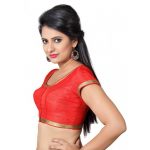 Red Lace Work Dupion Silk Readymade Blouse