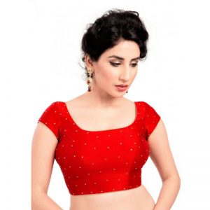 Red Embellished Dupion Silk Readymade Blouse