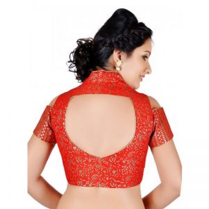 Red Embroidery Brocade Readymade Blouse