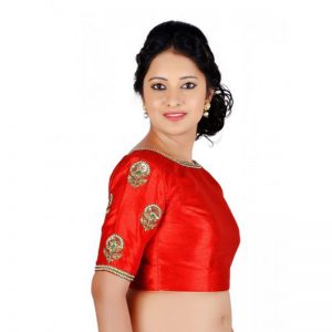 Red Embroidery Dupion Silk Readymade Blouse