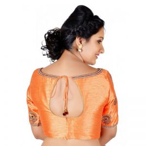 Peach Embroidery Dupion Silk Readymade Blouse