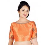 Peach Embroidery Dupion Silk Readymade Blouse