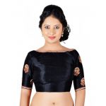 Black Embroidery Dupion Silk Readymade Blouse