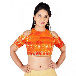 Orange Zari Work Brocade Readymade Blouse