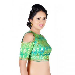 Green Zari Work Brocade Readymade Blouse