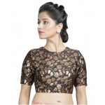 Black Brocade Floral Stitched Blouse