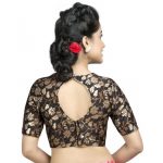 Black Brocade Floral Stitched Blouse