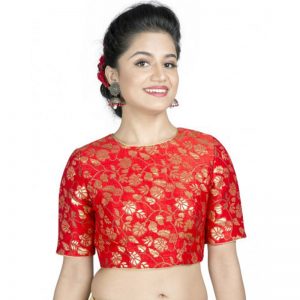 Red Brocade Floral Stitched Blouse