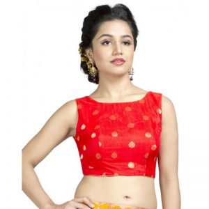 Red Dupion Silk Embroidered Stitched Blouse