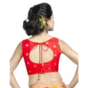 Red Dupion Silk Embroidered Stitched Blouse