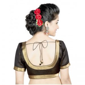 Black Thread Work Dupion Silk Readymade Blouse