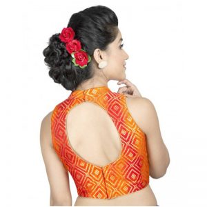 Orange Printed Brocade Readymade Blouse