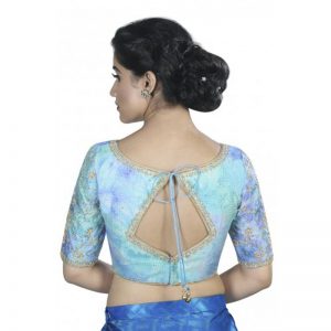 Blue Embroidery Dupion Silk Readymade Blouse