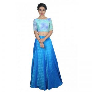 Blue Embroidery Dupion Silk Readymade Blouse