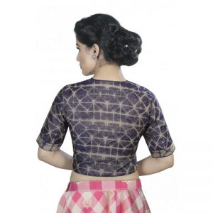 Navy Blue Printed Cotton Readymade Blouse