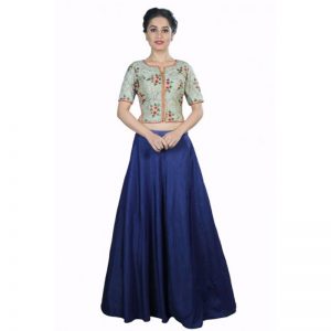 Embroidered Front Open Long Blouse - Green Color