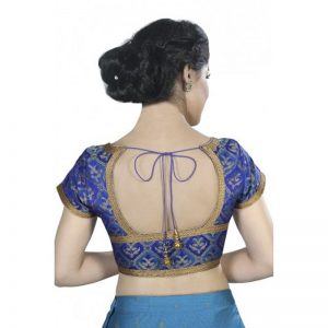 Navy Blue Embroidery Brocade Readymade Blouse