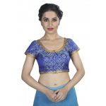 Navy Blue Embroidery Brocade Readymade Blouse