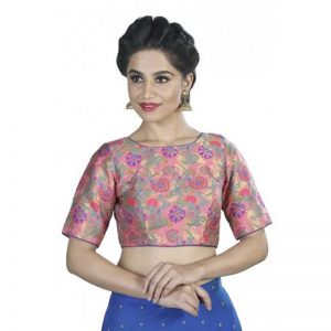 Pink Embellished Brocade Readymade Blouse