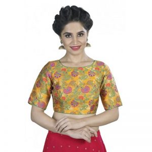 Yellow Embellished Brocade Readymade Blouse