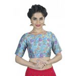 Blue Embellished Brocade Readymade Blouse