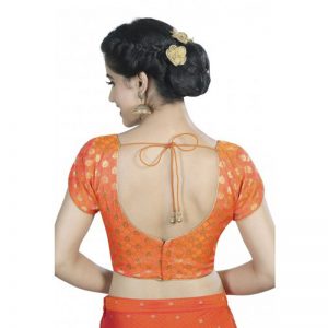 Orange Embroidery Brocade Readymade Blouse