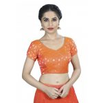 Orange Embroidery Brocade Readymade Blouse