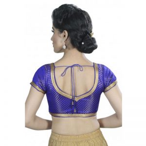 Royal Blue Prints Silk Readymade Blouse