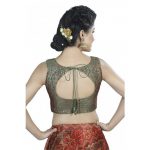 Green Embroidered Dupion Silk Readymade Blouse