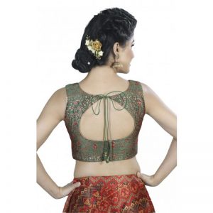 Green Embroidered Dupion Silk Readymade Blouse