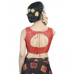 Red Embroidered Dupion Silk Readymade Blouse