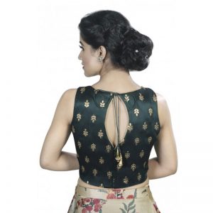 Dark Green Zari Embroidery Dupion Silk Readymade Blouse