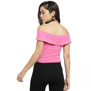 Baby Pink Off Shoulder Cotton Lycra Stretchable Blouse